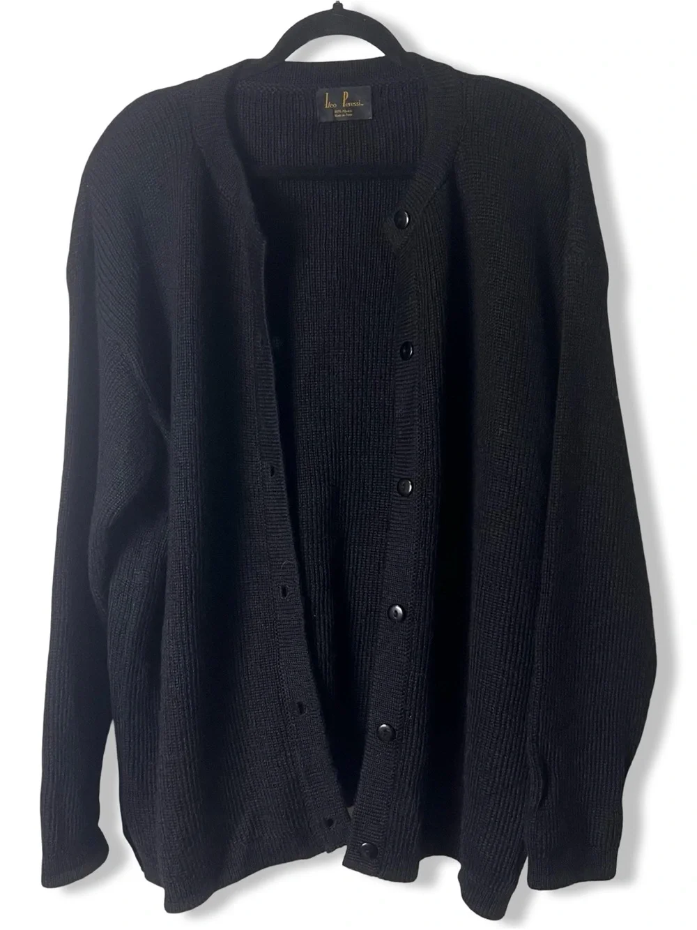 Leo Peressi Women’s Vintage Black Alpaca Cardigan Oversized Shoulder Pads
